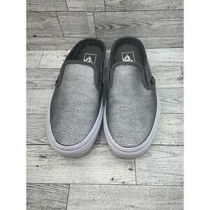 Vans Classic Slip-On Shoes Womens Size‎ 6 Metallic Silver Gray Snake Print Skate